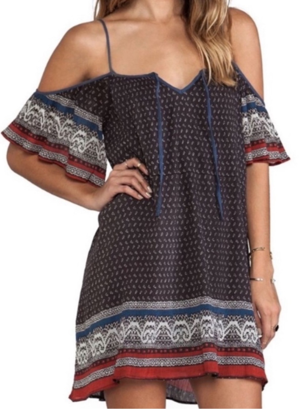 Free People Printed Cold - Shoulder Dress XS